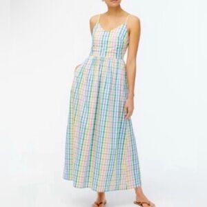 J CREW V-Neck Maxi Dress Multicolored Check Sundress